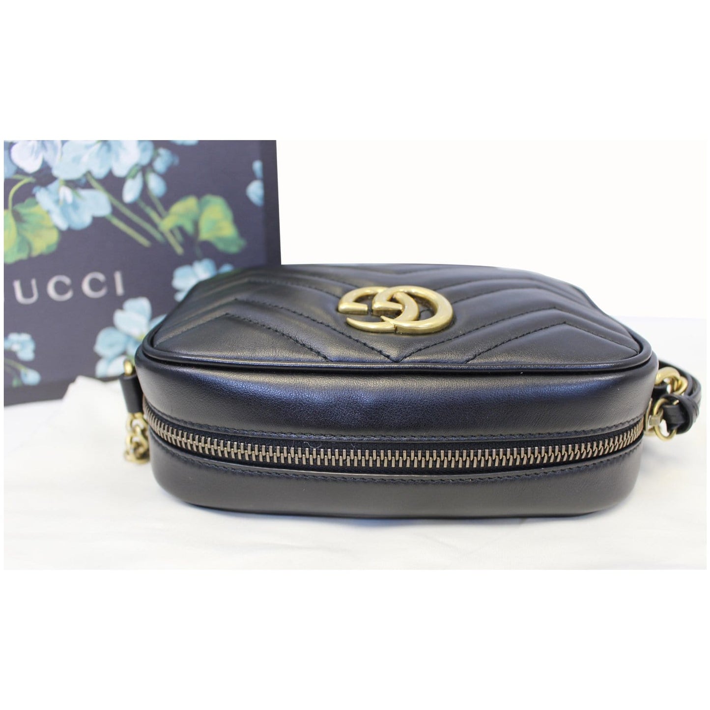 GUCCI GG Marmont Matelasse Mini Leather Crossbody Bag Black 448065