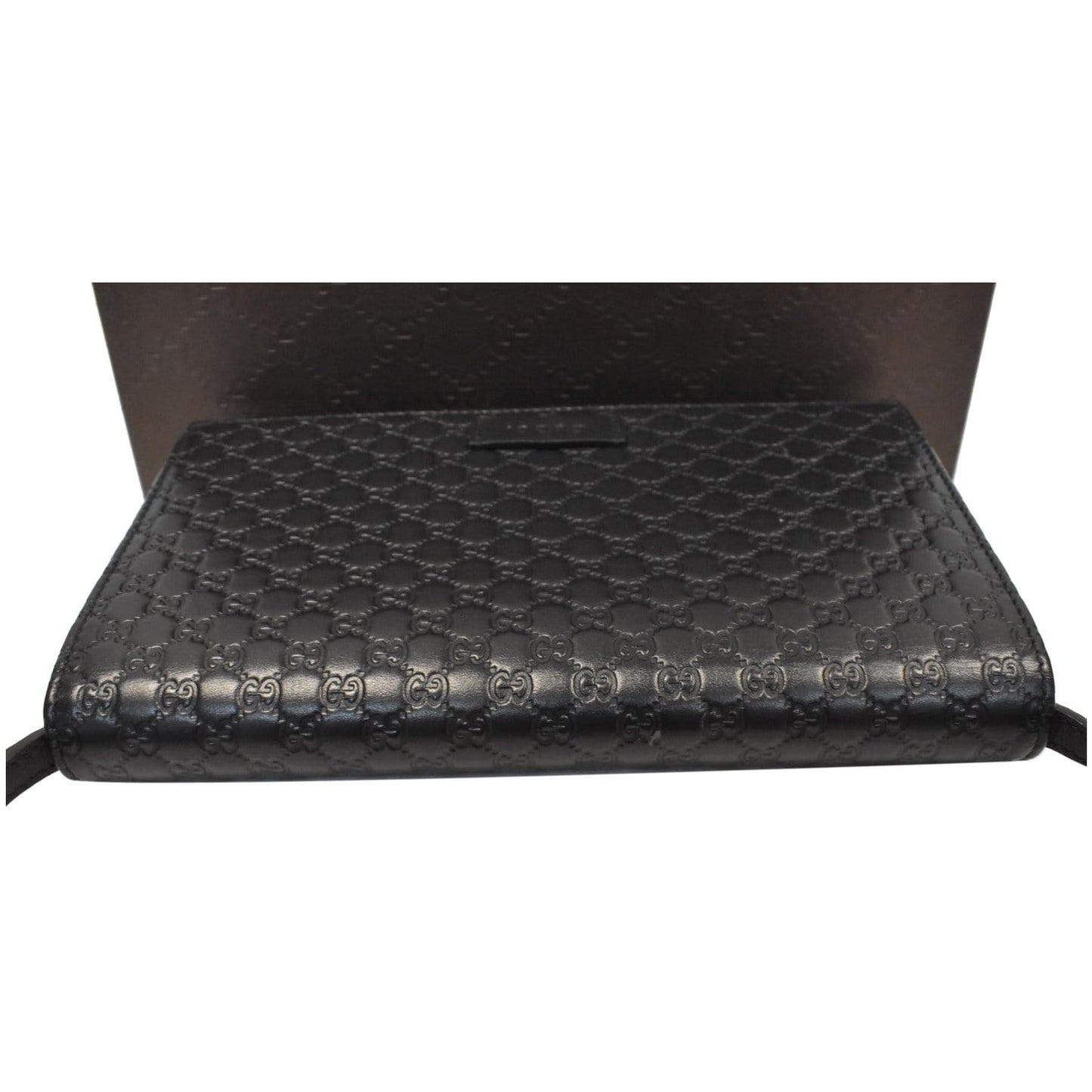 GUCCI GG Micro Guccissima Leather Crossbody Wallet Black 466507