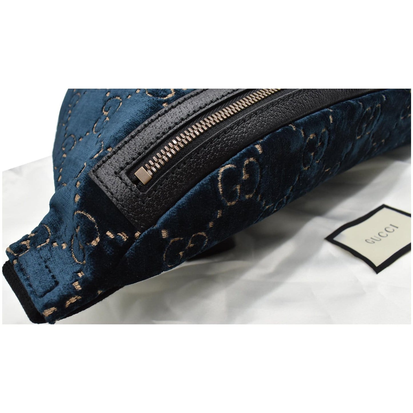 GUCCI GG Monogram Velvet Belt Bumbag Dark Blue 574968