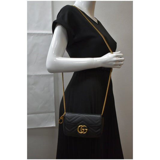 GUCCI GG Marmont Super Mini Leather Crossbody Bag Black 476433