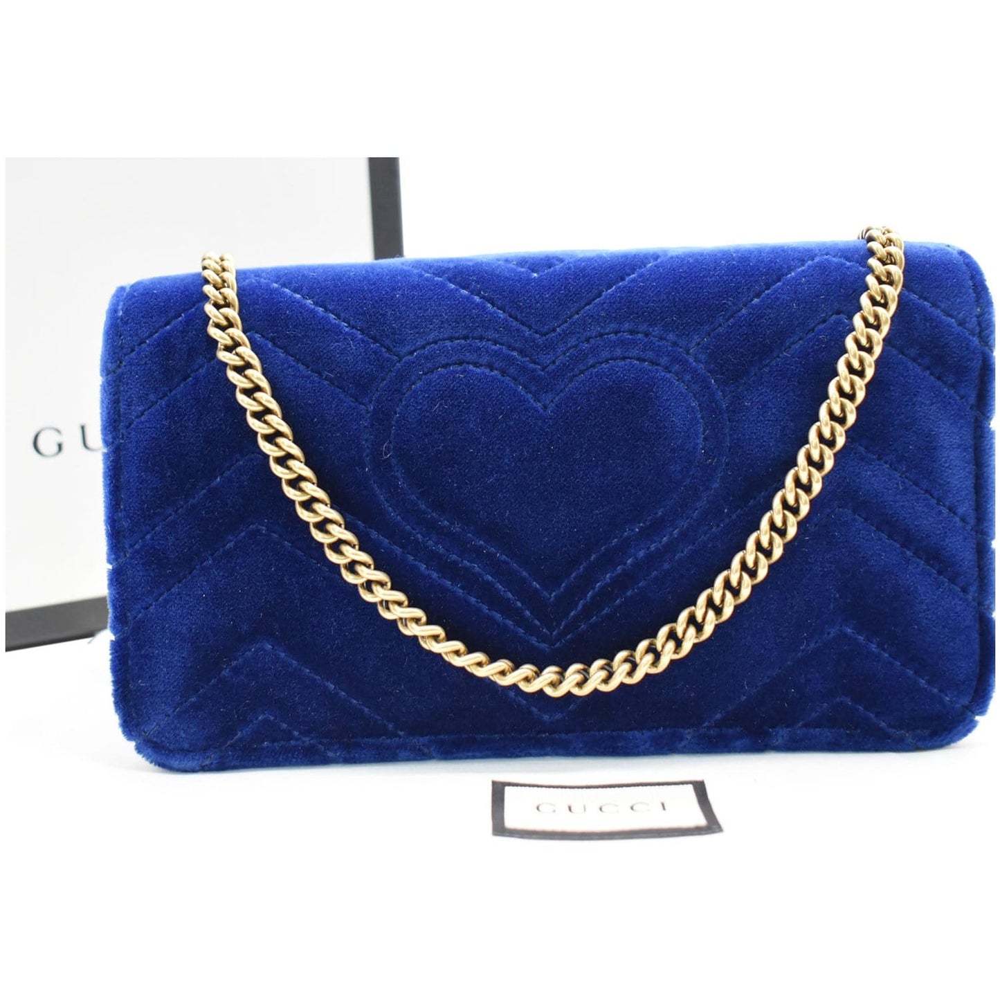 GUCCI Marmont GG Mini Velvet Matelasse Crossbody Bag Blue 488426