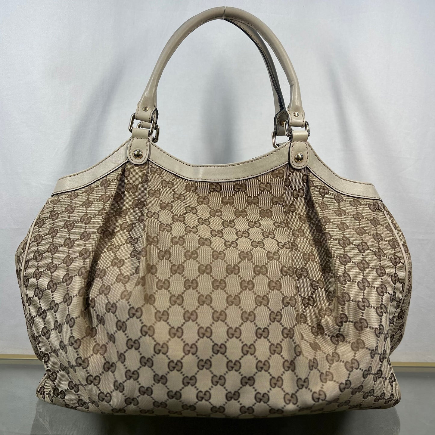 GUCCI Sukey Cream Beige GG Canvas Large Tote Bag