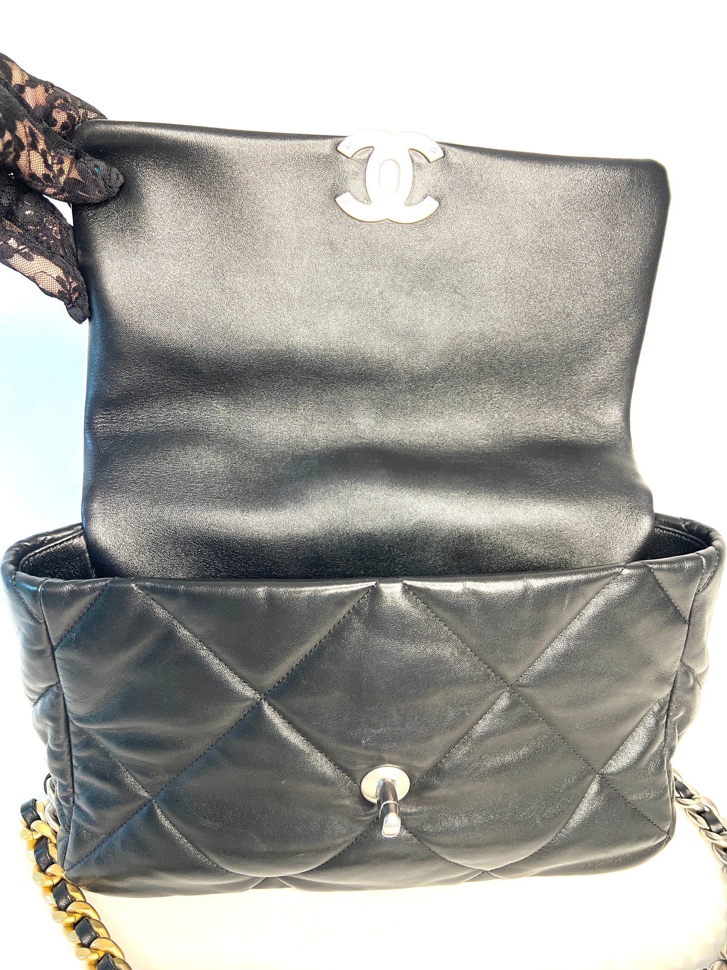Chanel 19 Large Black Lambskin Chain Shoulder Bag - Preloved