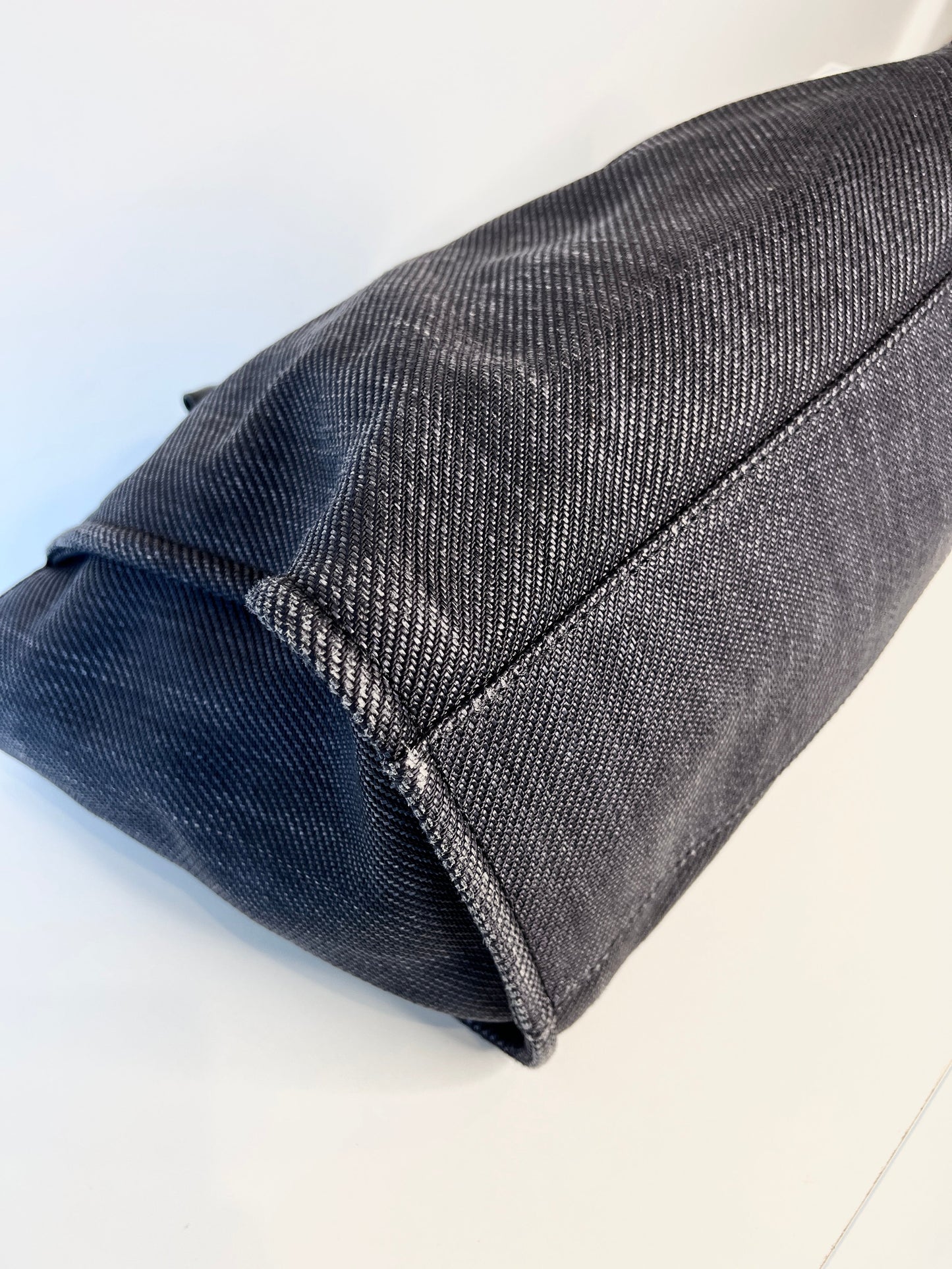 Chanel Deauville Medium Tote Navy Blue Denim Shopping Bag - Preloved