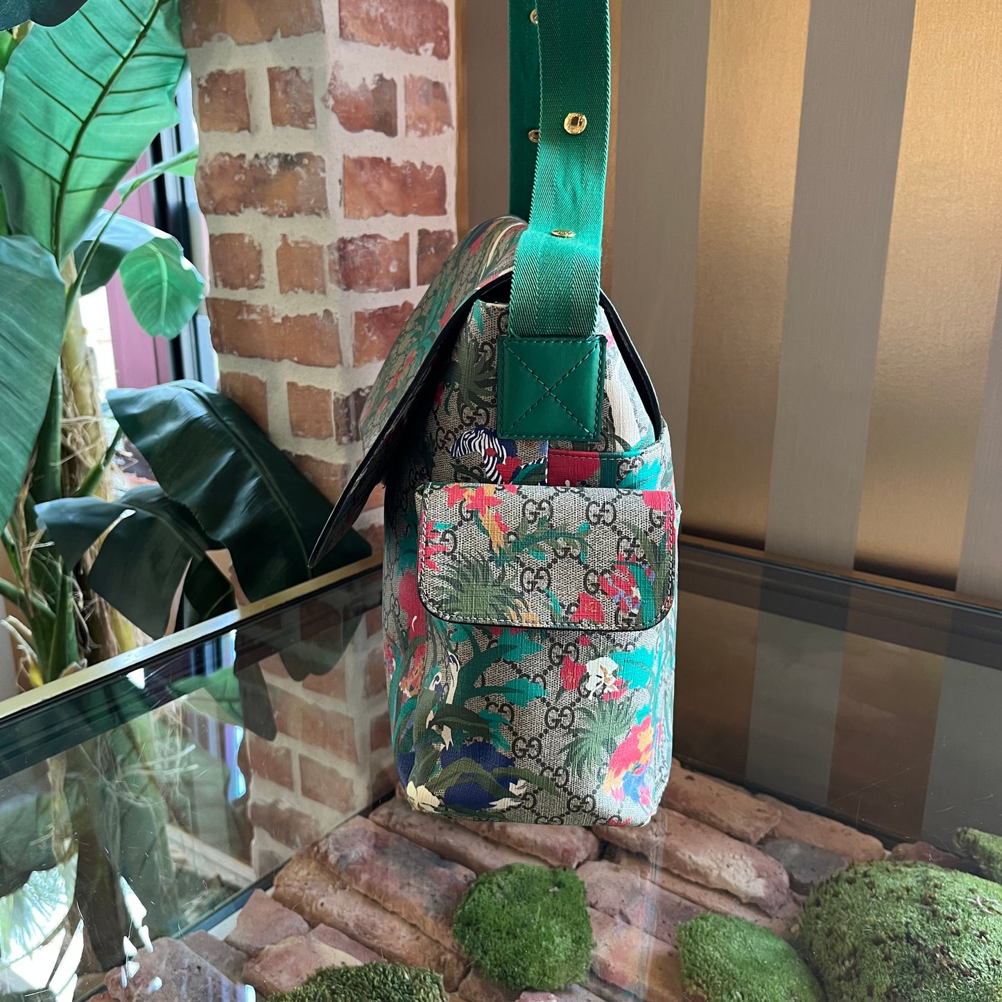 GUCCI GG Supreme Monogram Jungle Green Diaper Bag