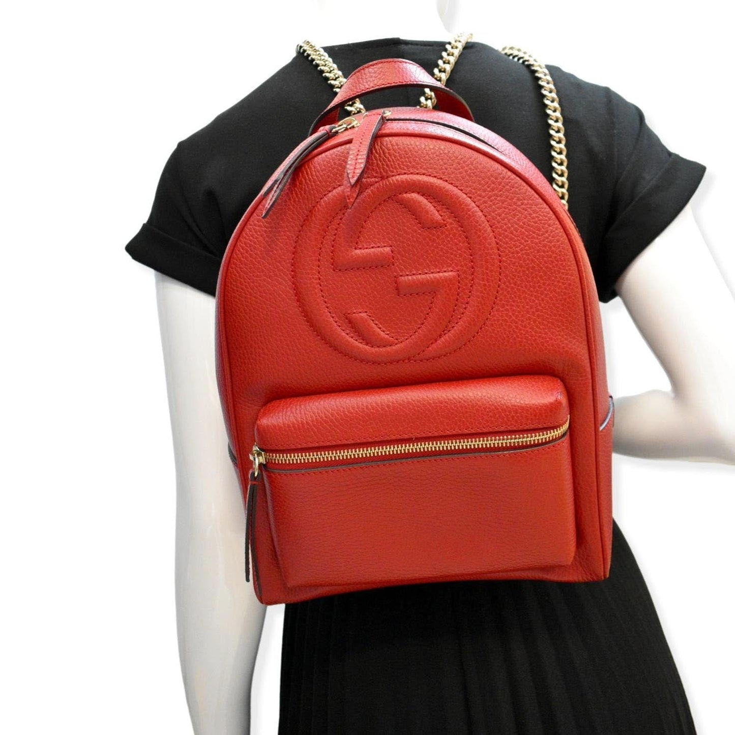 GUCCI Soho Leather Chain Backpack Red 536192