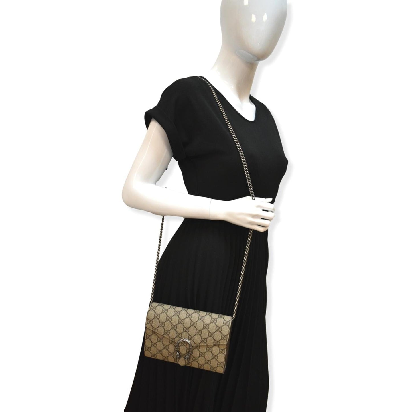 GUCCI Dionysus GG Supreme Crossbody Chain Wallet Beige 401231