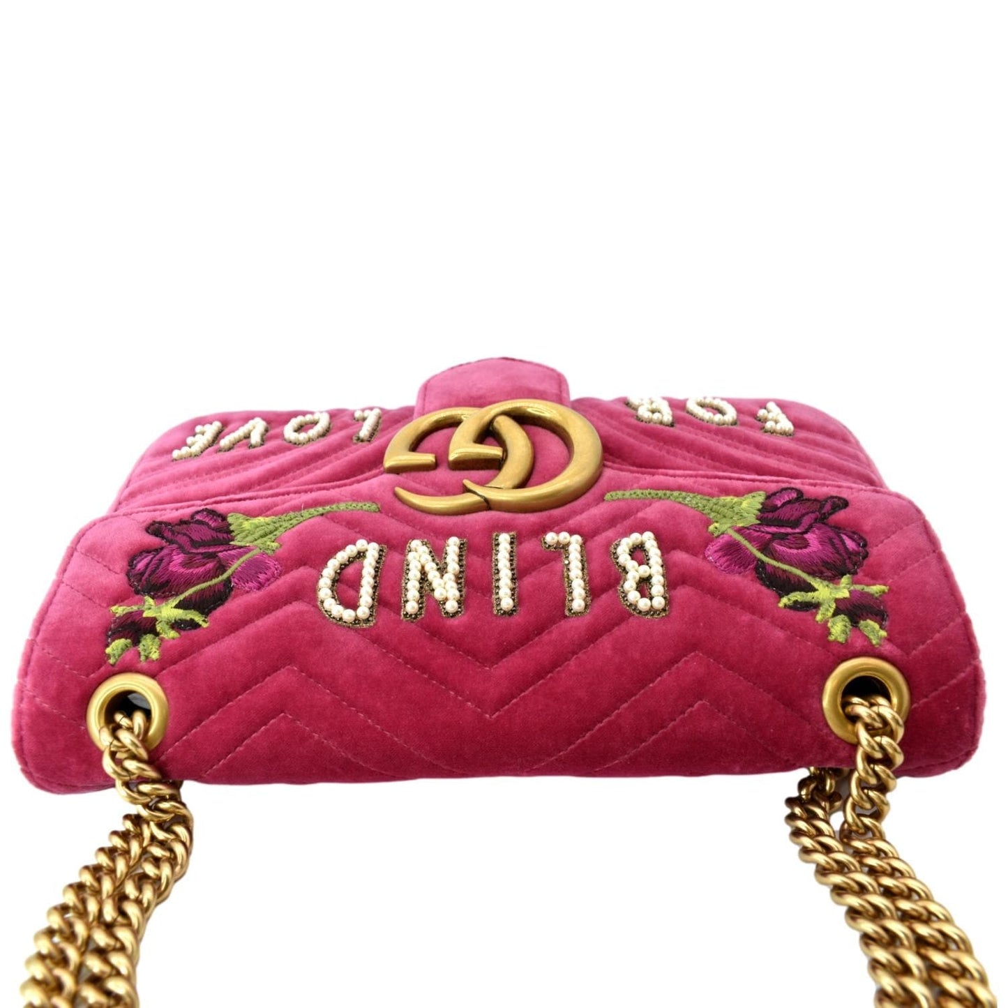GUCCI Blind For Love Marmont Embroidered Velvet Shoulder Bag Red 443496