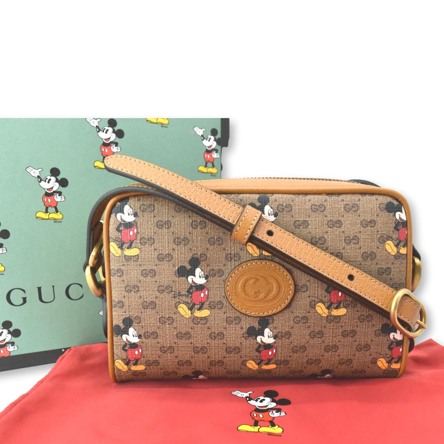 GUCCI x Disney Mickey Mouse GG Supreme Coated Canvas Crossbody Bag Brown 602536
