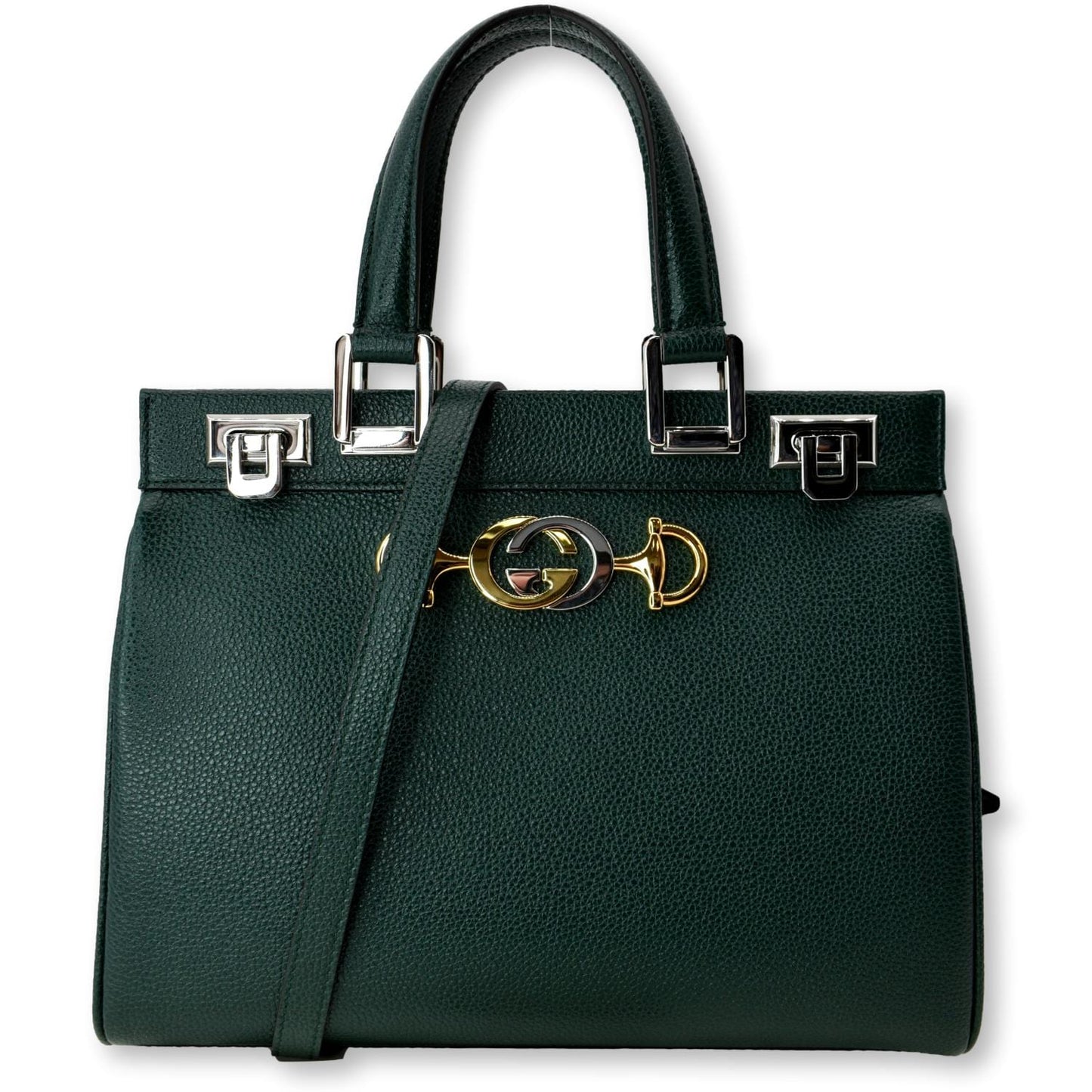 GUCCI Zumi Small Top Handle Leather Shoulder Bag Green 569712