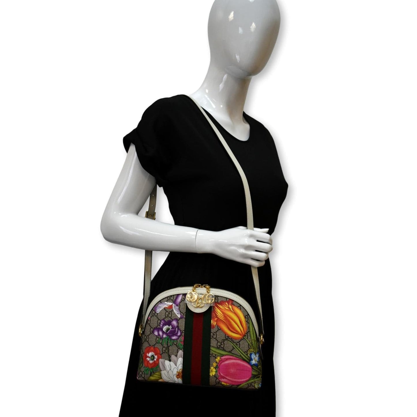 GUCCI Ophidia Flora Small Supreme Canvas Shoulder Bag Beige 499621