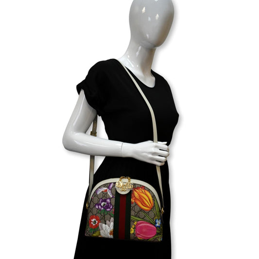 GUCCI Ophidia Flora Small Supreme Canvas Shoulder Bag Beige 499621