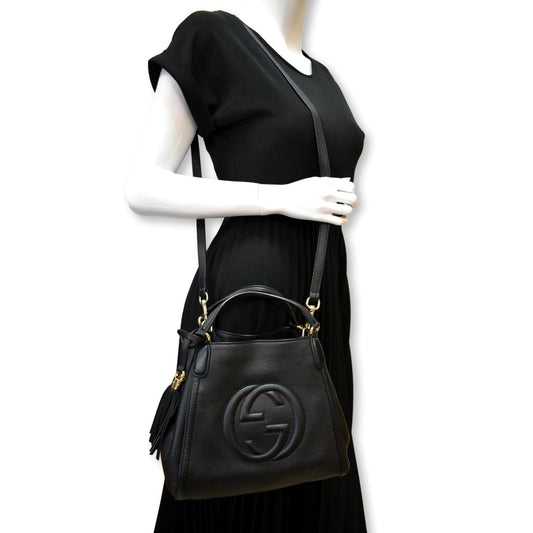 GUCCI Soho Small Pebbled Leather Shoulder Bag Black 336751