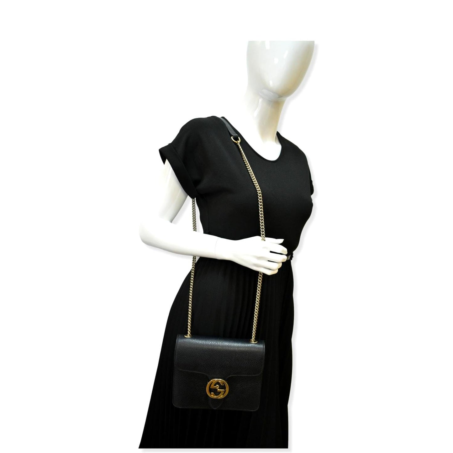 GUCCI Interlocking GG Leather Crossbody Bag Black 510304