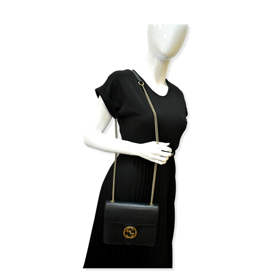 GUCCI Interlocking GG Leather Crossbody Bag Black 510304