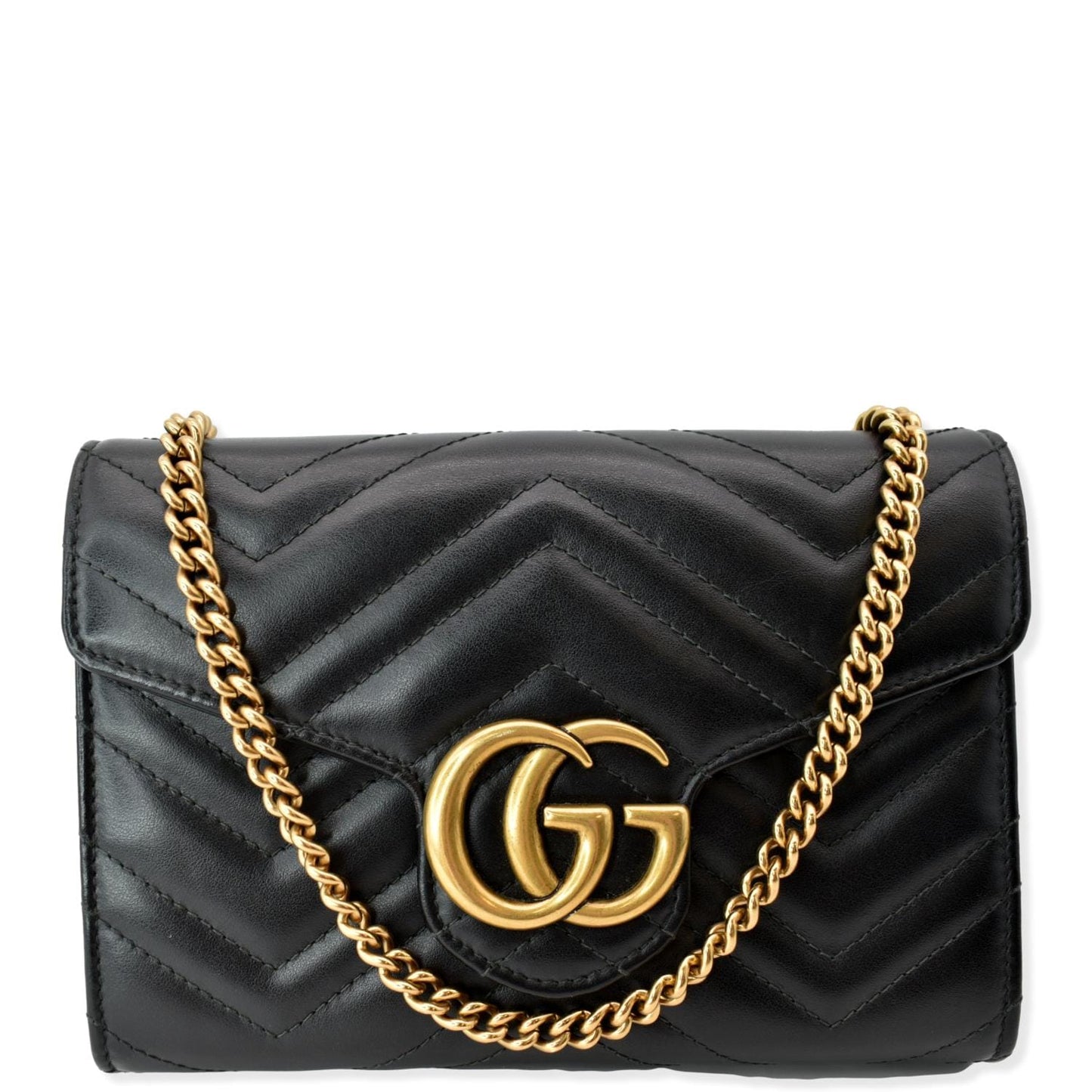 GUCCI GG Marmont Mini Matelasse Leather Crossbody Bag Black 474575