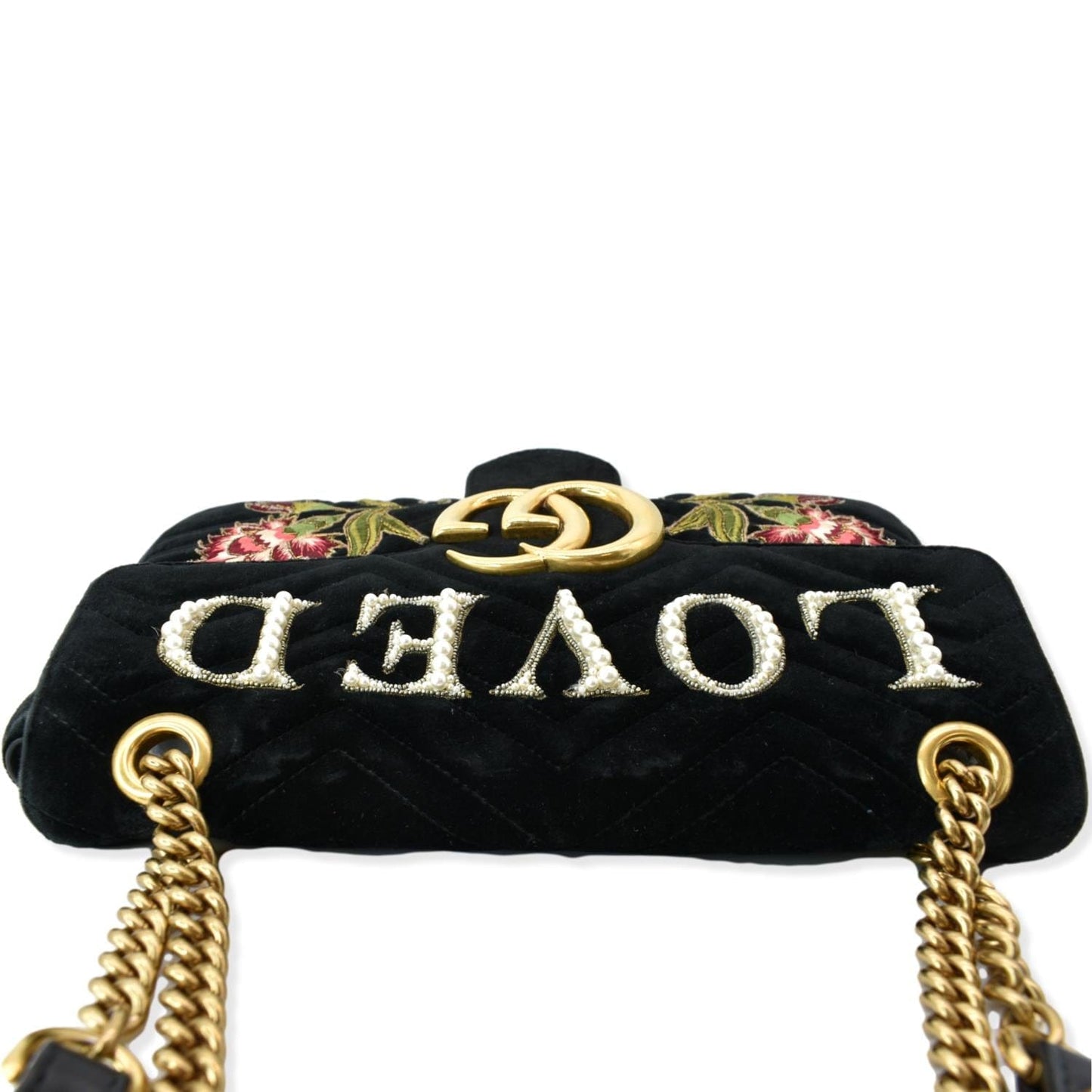 GUCCI Blind For Love Marmont Embroidered Velvet Shoulder Bag Black 443496