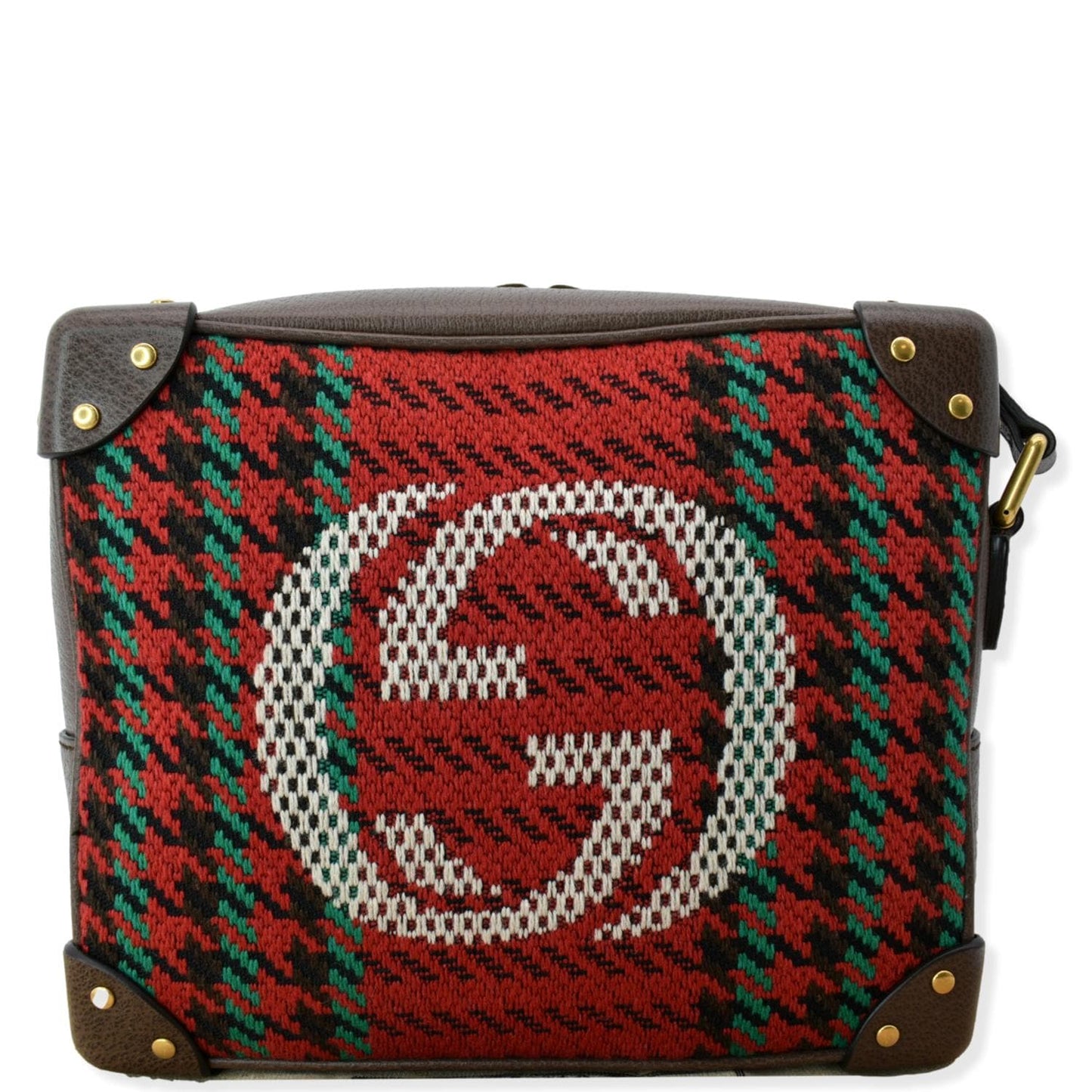 GUCCI Houndstooth Stripe Interlocking G Trunk Shoulder Bag Red 626363