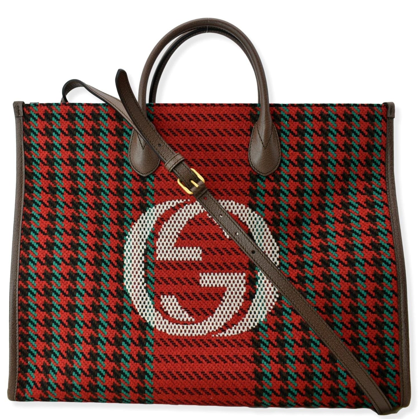 GUCCI New Interlocking GG Houndstooth Stripe Shoulder Bag Red 644994