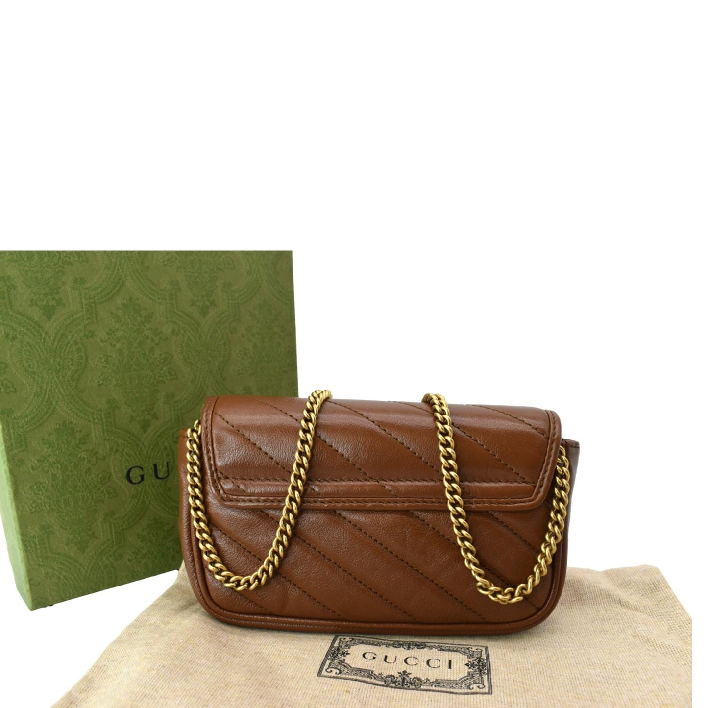 GUCCI GG Marmont Super Mini Leather Crossbody Bag Brown 476433