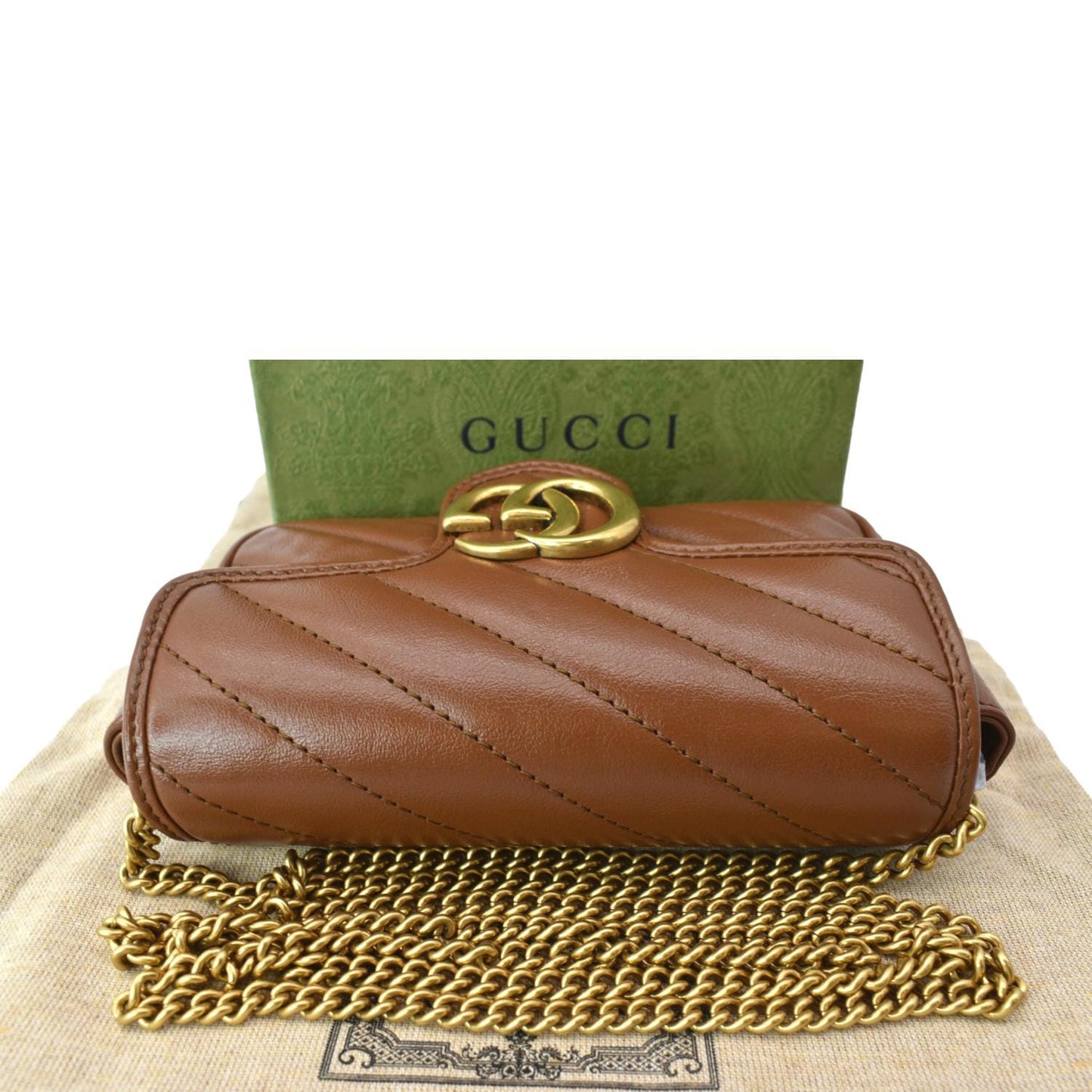GUCCI GG Marmont Super Mini Leather Crossbody Bag Brown 476433