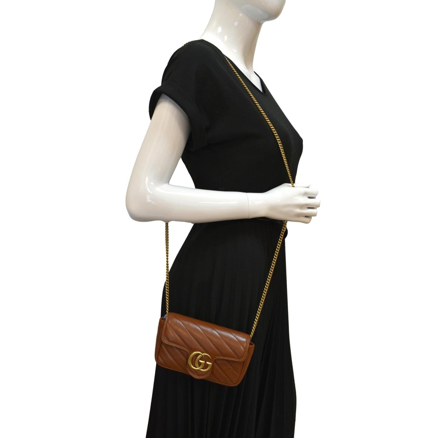 GUCCI GG Marmont Super Mini Leather Crossbody Bag Brown 476433