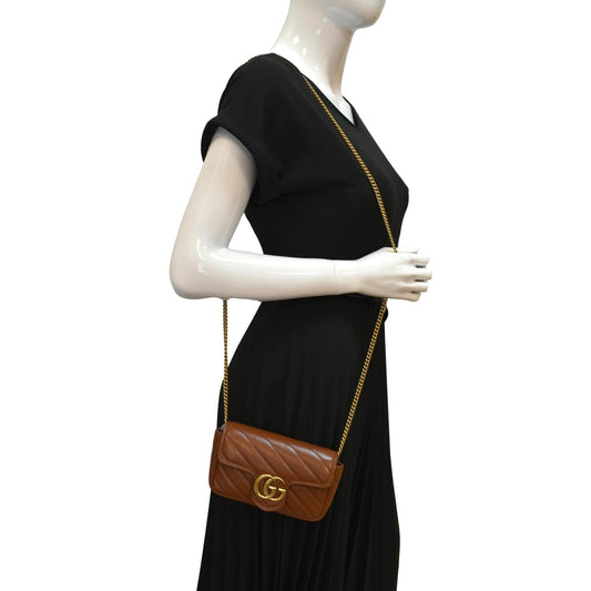GUCCI GG Marmont Super Mini Leather Crossbody Bag Brown 476433