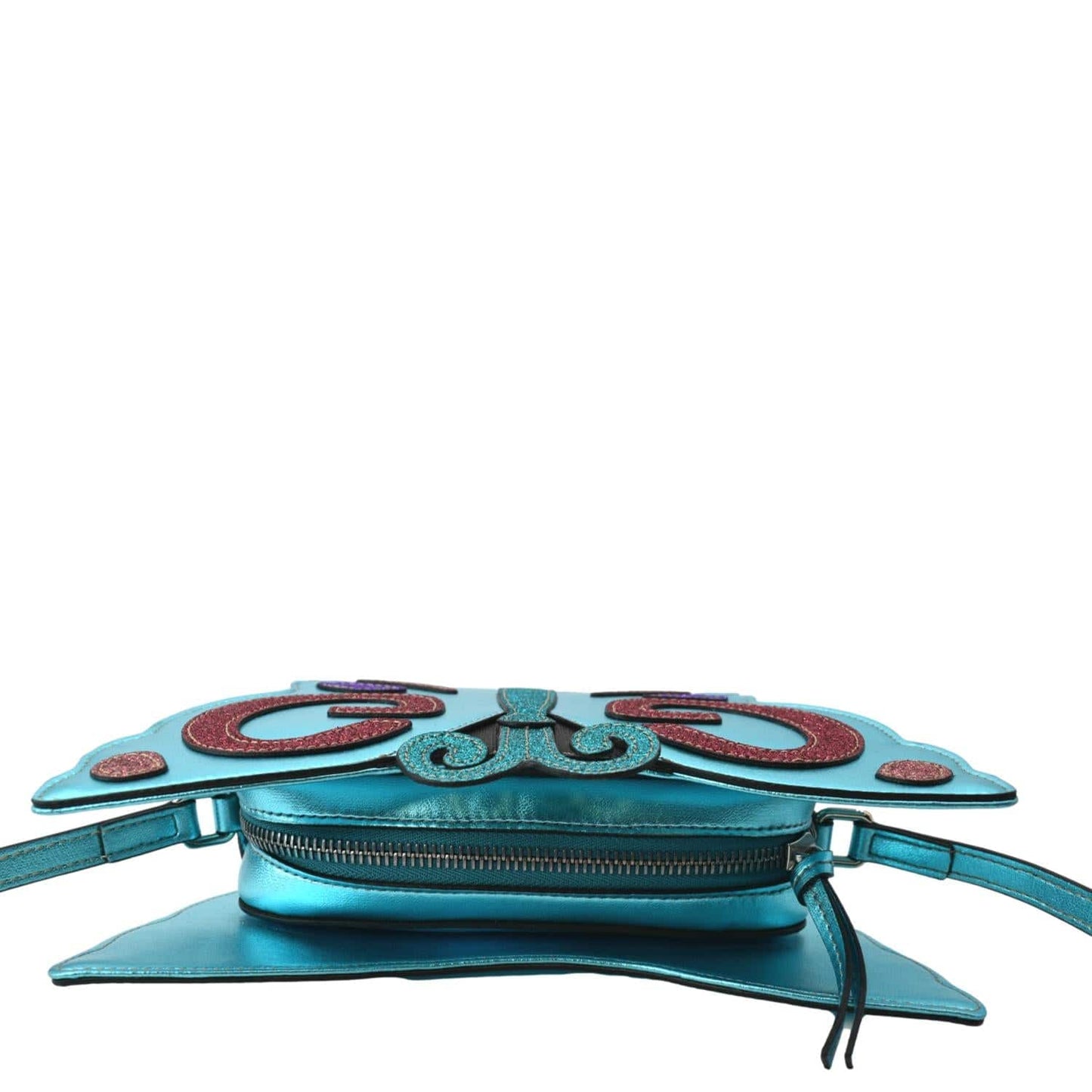 Gucci Kid's Glitter Butterfly Leather Shoulder Bag Metallic Blue 648809