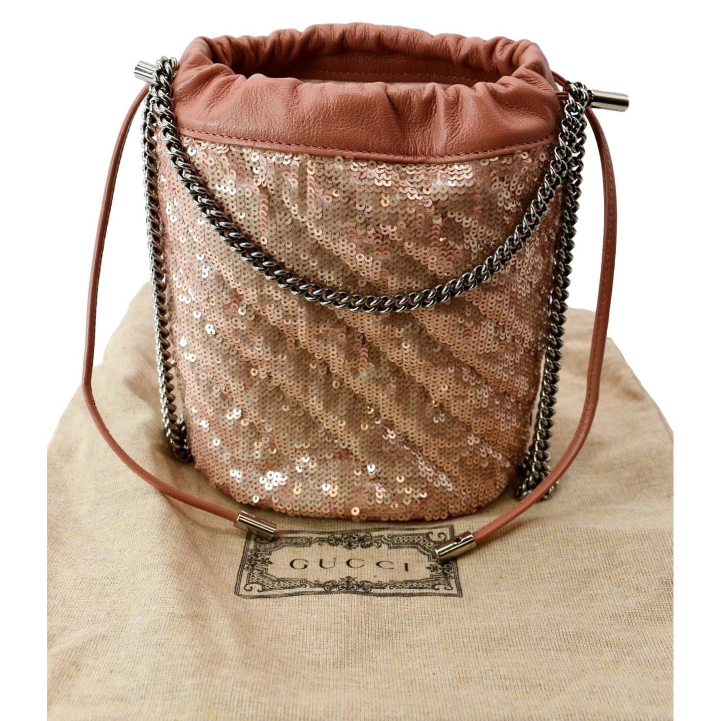 GUCCI GG Marmont Sequin Bucket Crossbody Bag Pink 575163