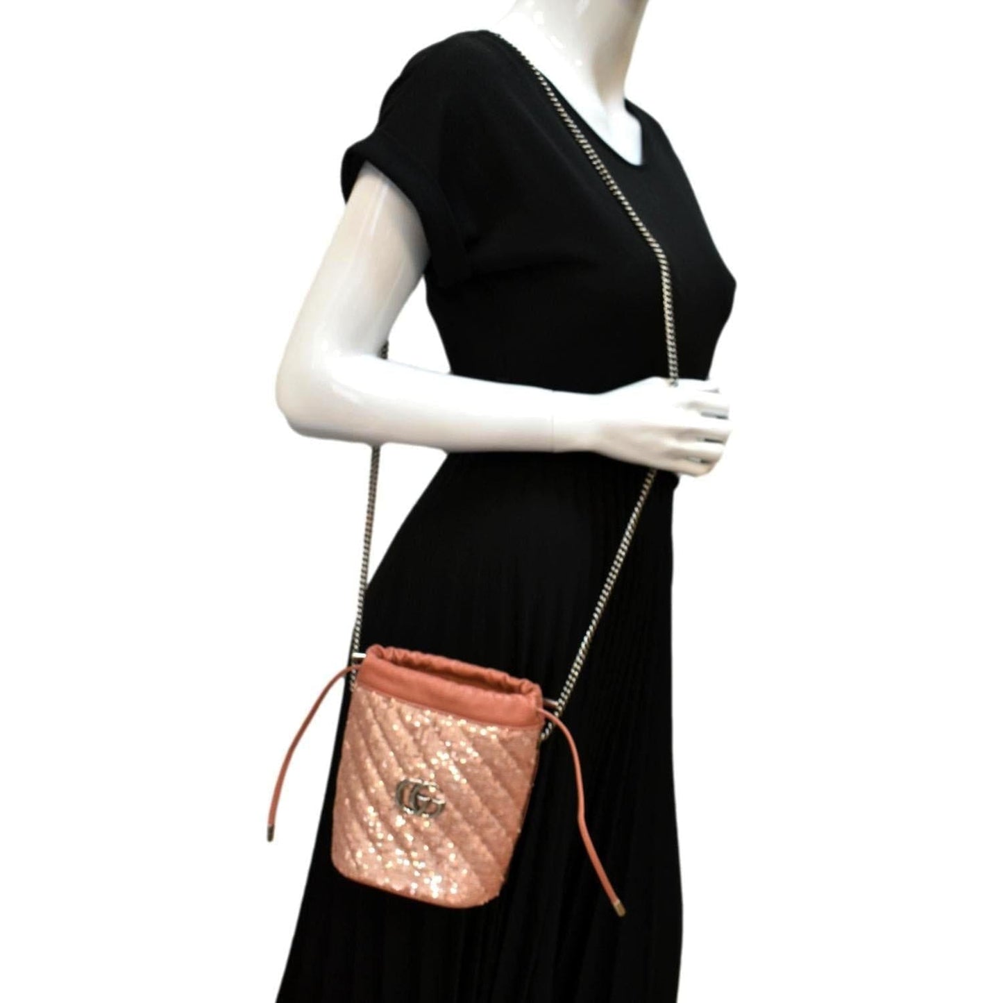 GUCCI GG Marmont Sequin Bucket Crossbody Bag Pink 575163