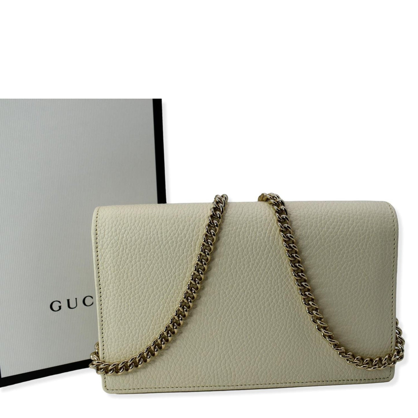 GUCCI Mini Soho Leather Wallet On Chain Crossbody Bag Ivory 598211