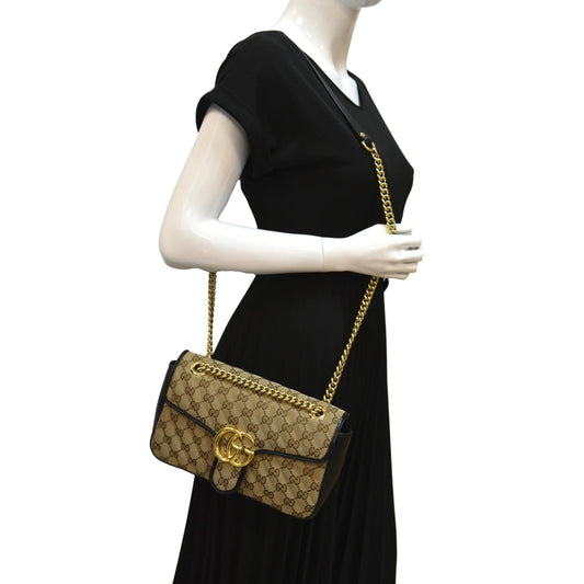 GUCCI GG Marmont Small Matelasse Canvas Shoulder Bag Black 443497