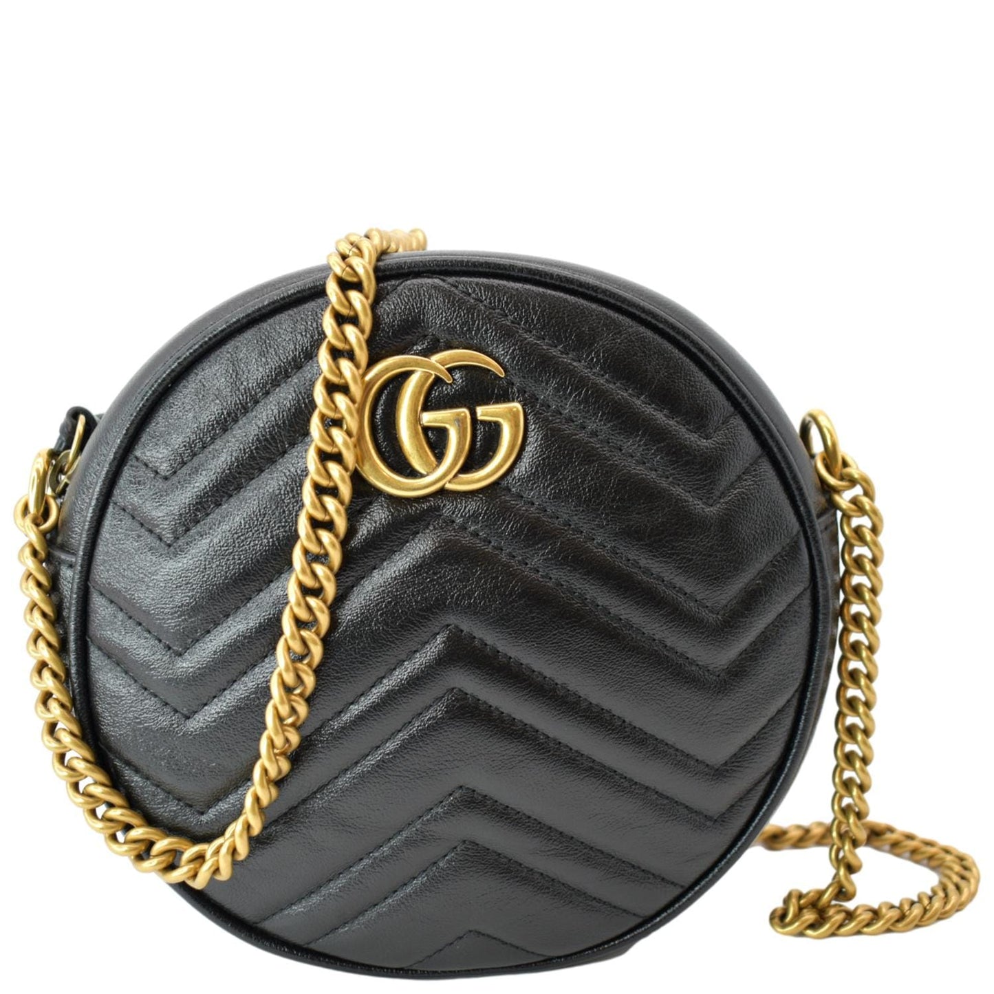 GUCCI GG Marmont Mini Round Leather Crossbody Bag Black 550154