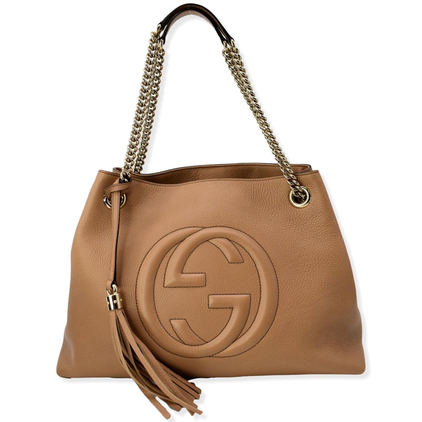 GUCCI Soho Pebbled Leather Chain Shoulder Bag 308982 Beige