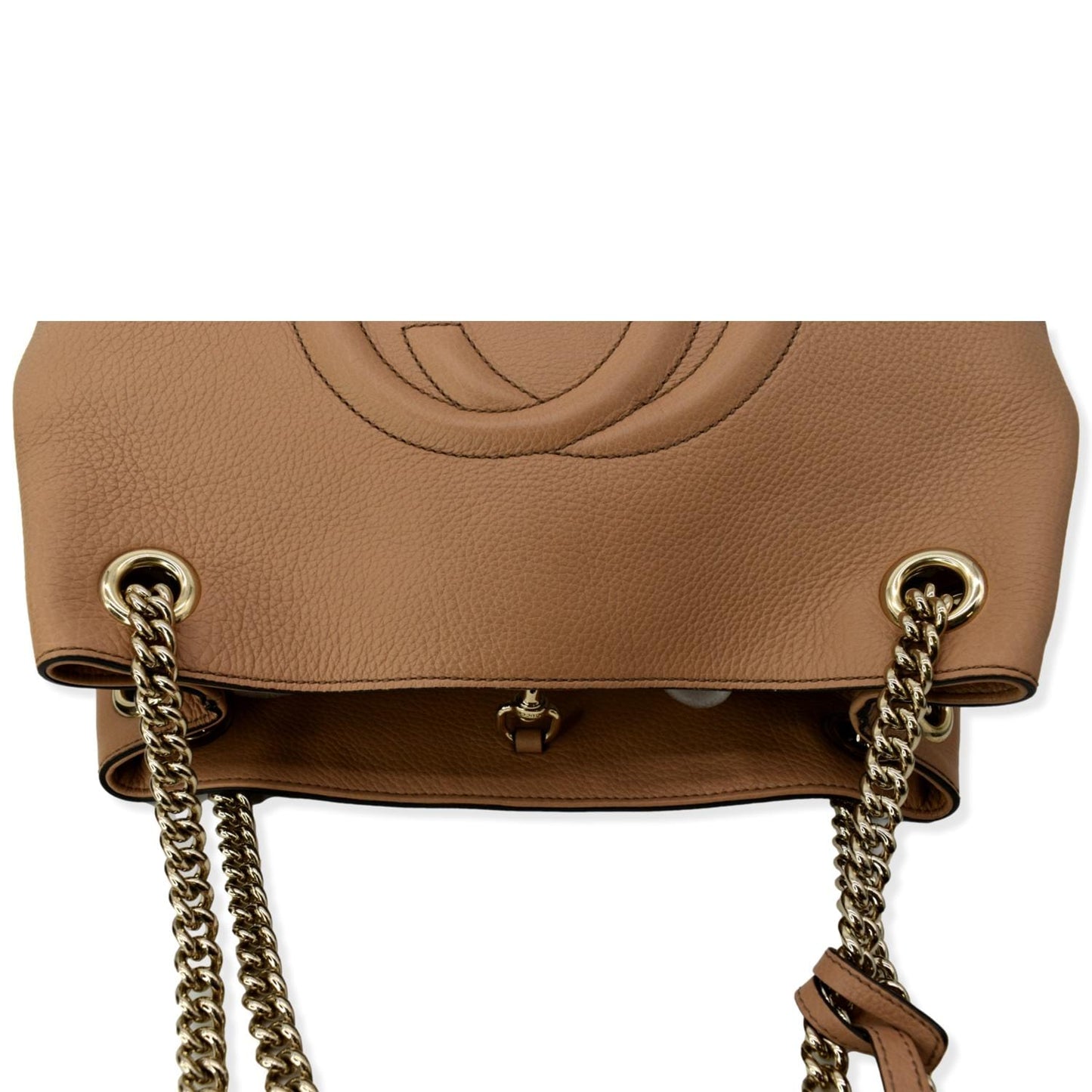 GUCCI Soho Pebbled Leather Chain Shoulder Bag 308982 Beige