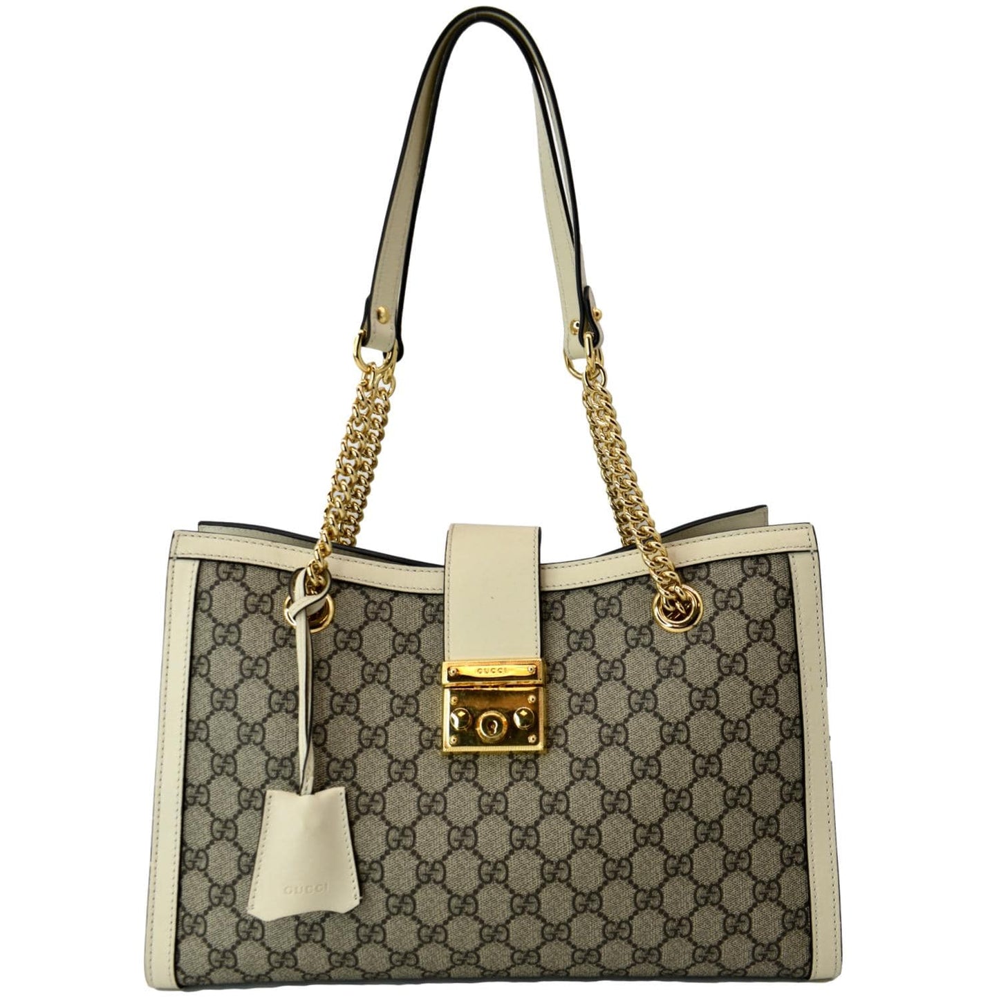 GUCCI Padlock Medium GG Supreme Canvas Shoulder Bag Beige 479197