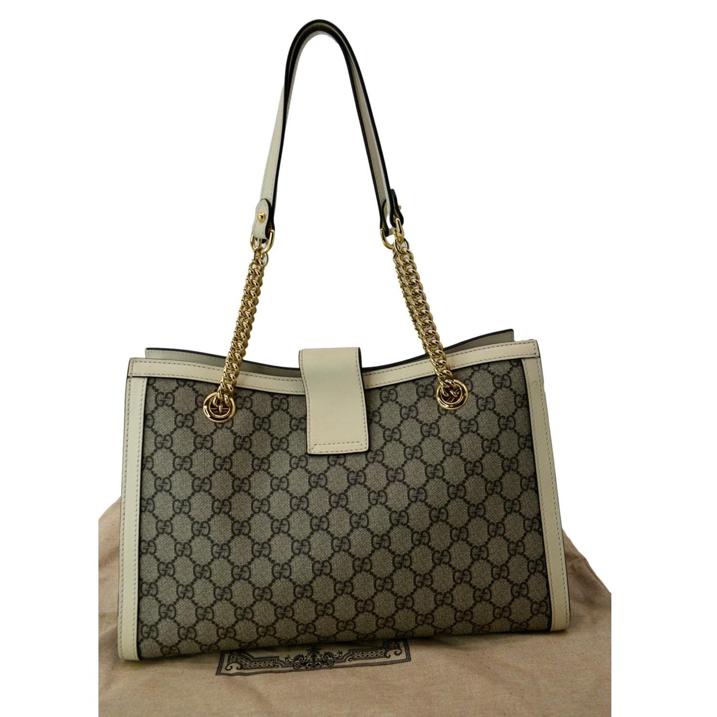 GUCCI Padlock Medium GG Supreme Canvas Shoulder Bag Beige 479197