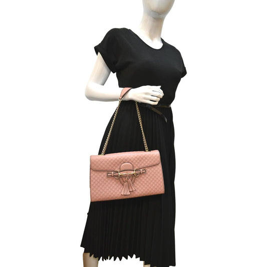 GUCCI Emily Medium GG Guccissima Leather Chain Shoulder Bag Light Pink 449635