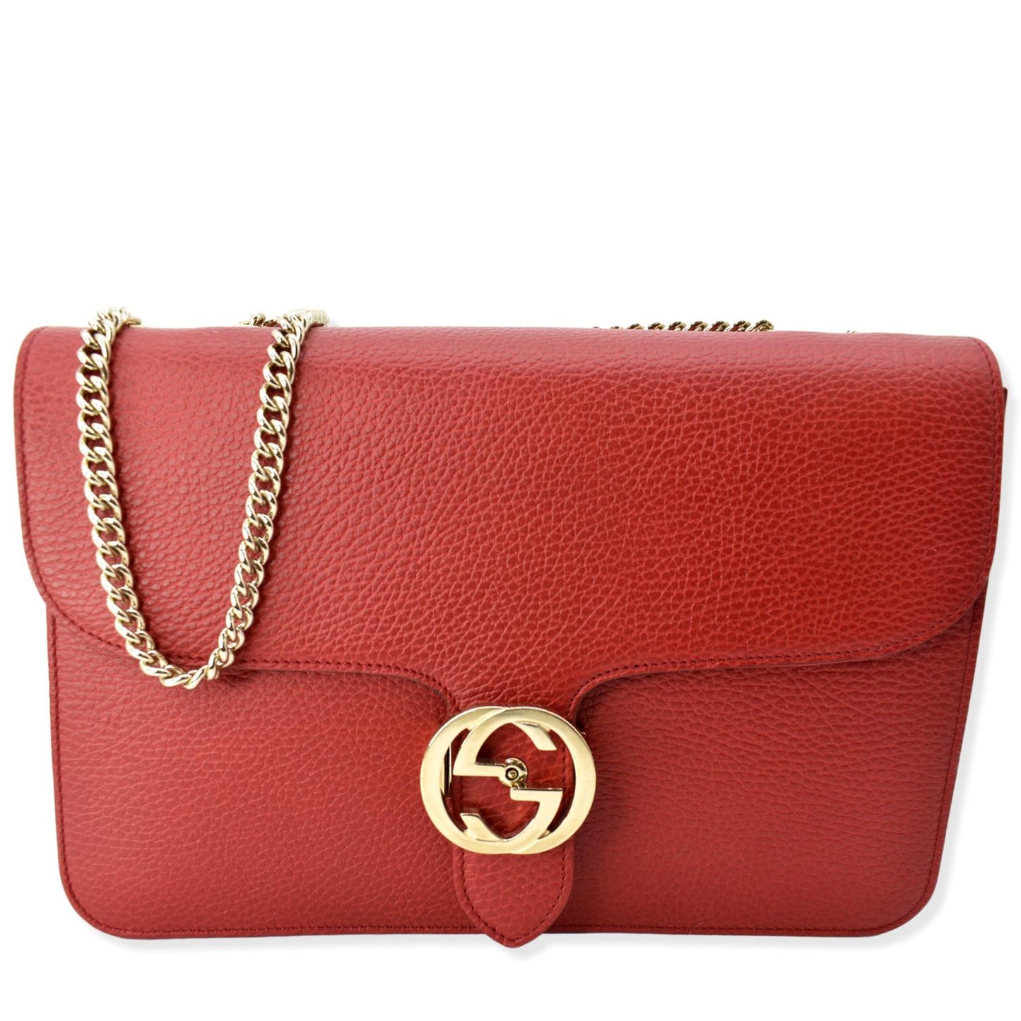 GUCCI Interlocking GG Calfskin Leather Crossbody Bag Red 510303