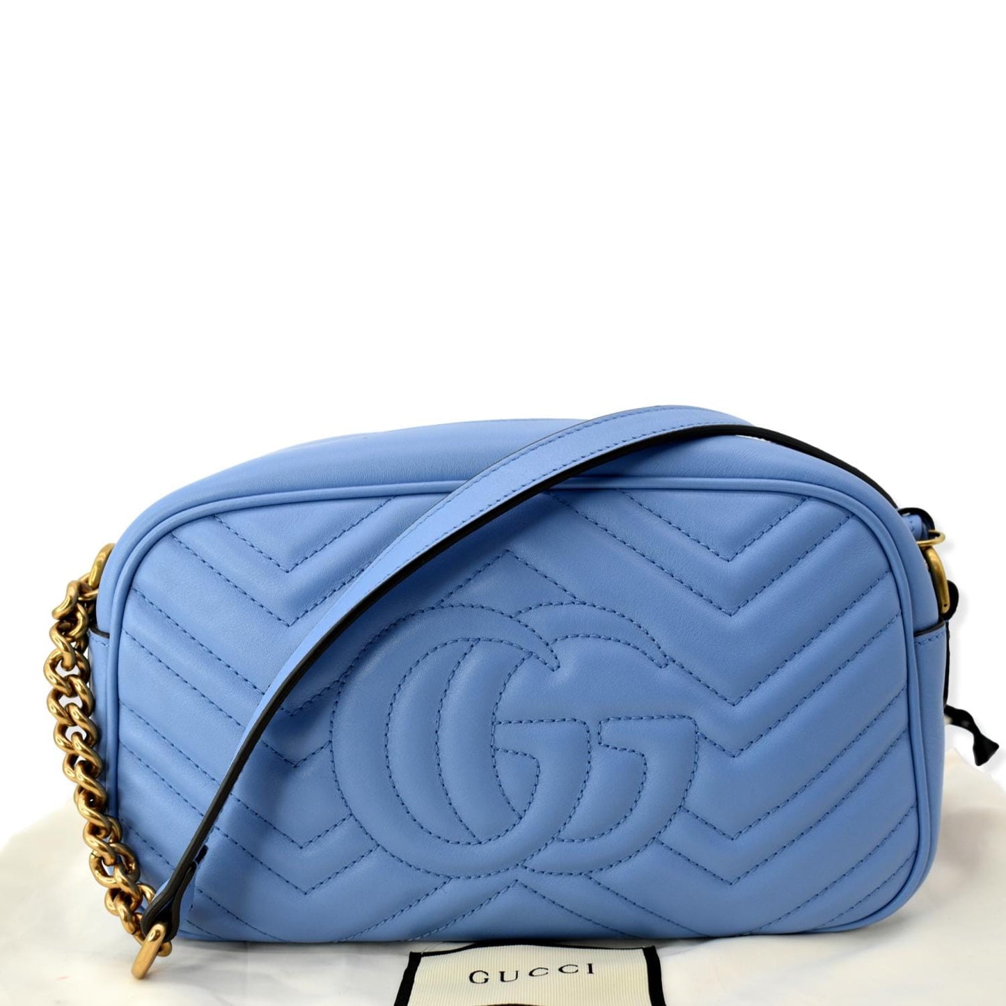 GUCCI GG Marmont Matelasse Leather Crossbody Bag Blue 447632