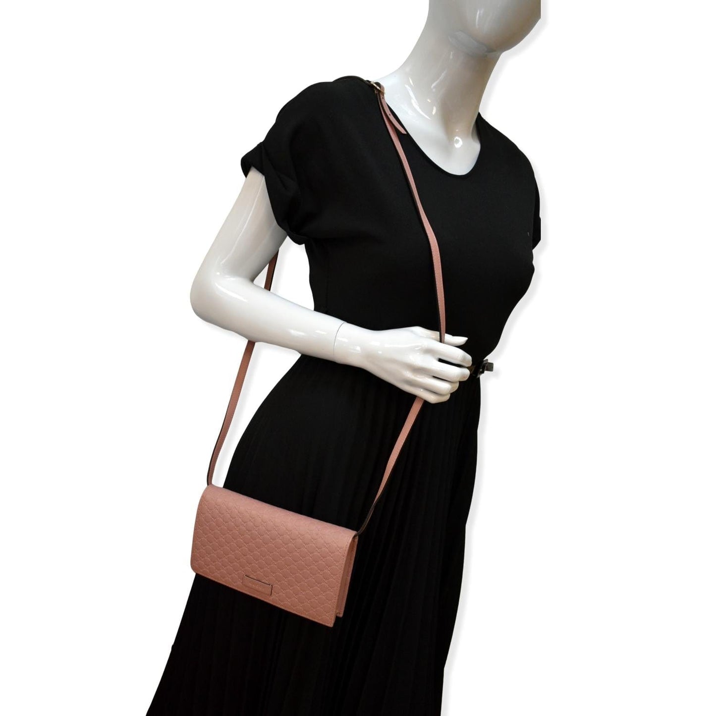 GUCCI Micro GG Guccissima Leather Crossbody Wallet Pink 466507