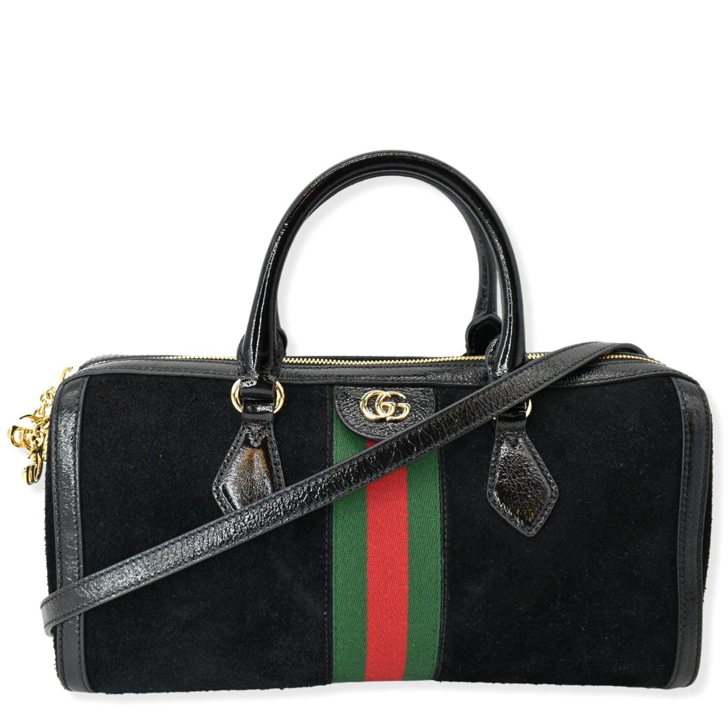GUCCI Ophidia GG Suede Web Top Handle Shoulder Bag Black 524532