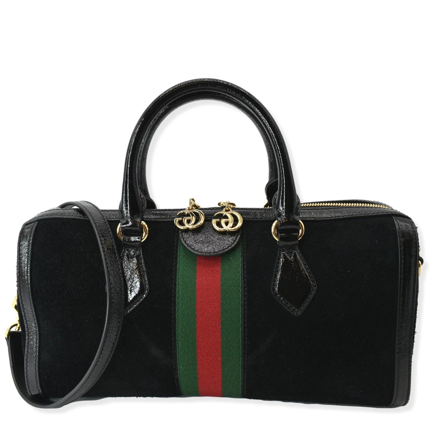 GUCCI Ophidia GG Suede Web Top Handle Shoulder Bag Black 524532