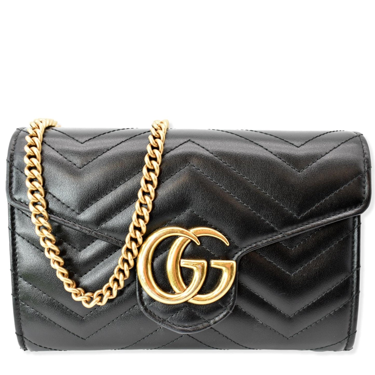 GUCCI GG Marmont Mini Matelasse Leather Crossbody Bag Black 474575