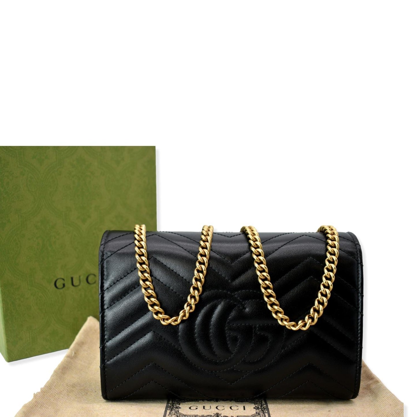 GUCCI GG Marmont Mini Matelasse Leather Crossbody Bag Black 474575