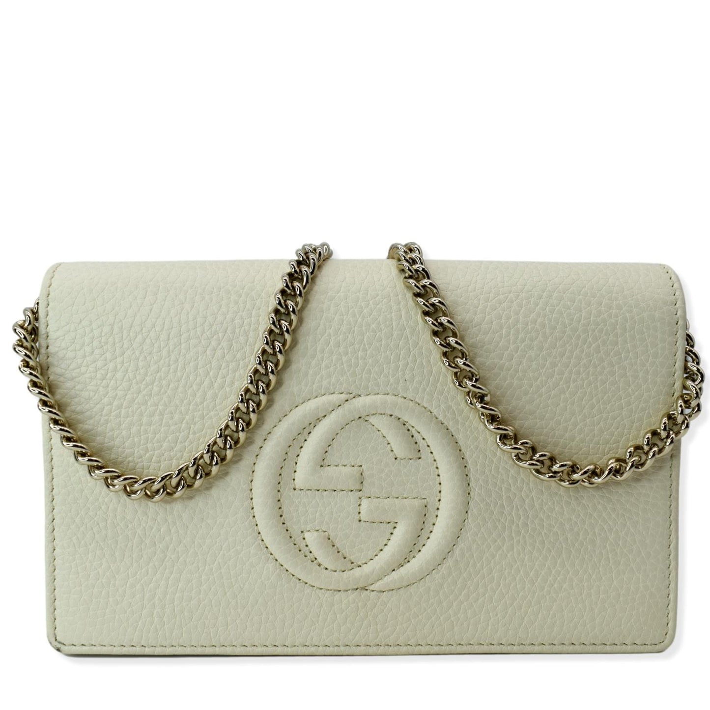 GUCCI Mini Soho Leather Wallet On Chain Crossbody Bag Ivory 598211