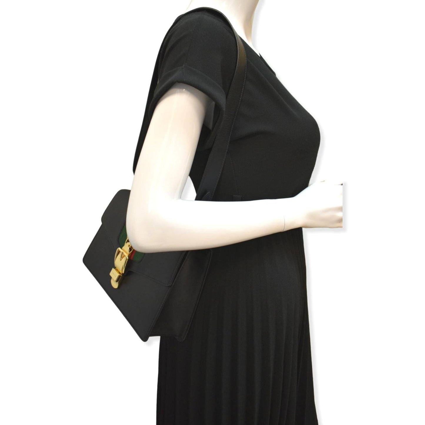 GUCCI Sylvie Small Leather Shoulder Bag Black