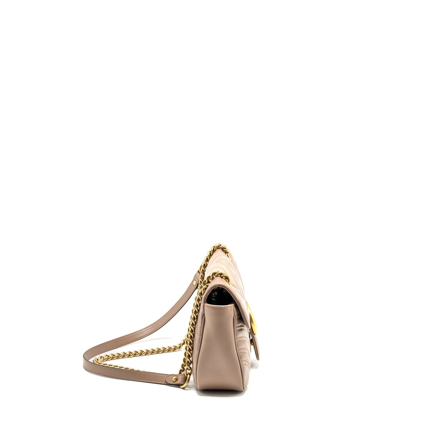 GUCCI Small GG Marmont Shoulder Bag Calfskin Beige
