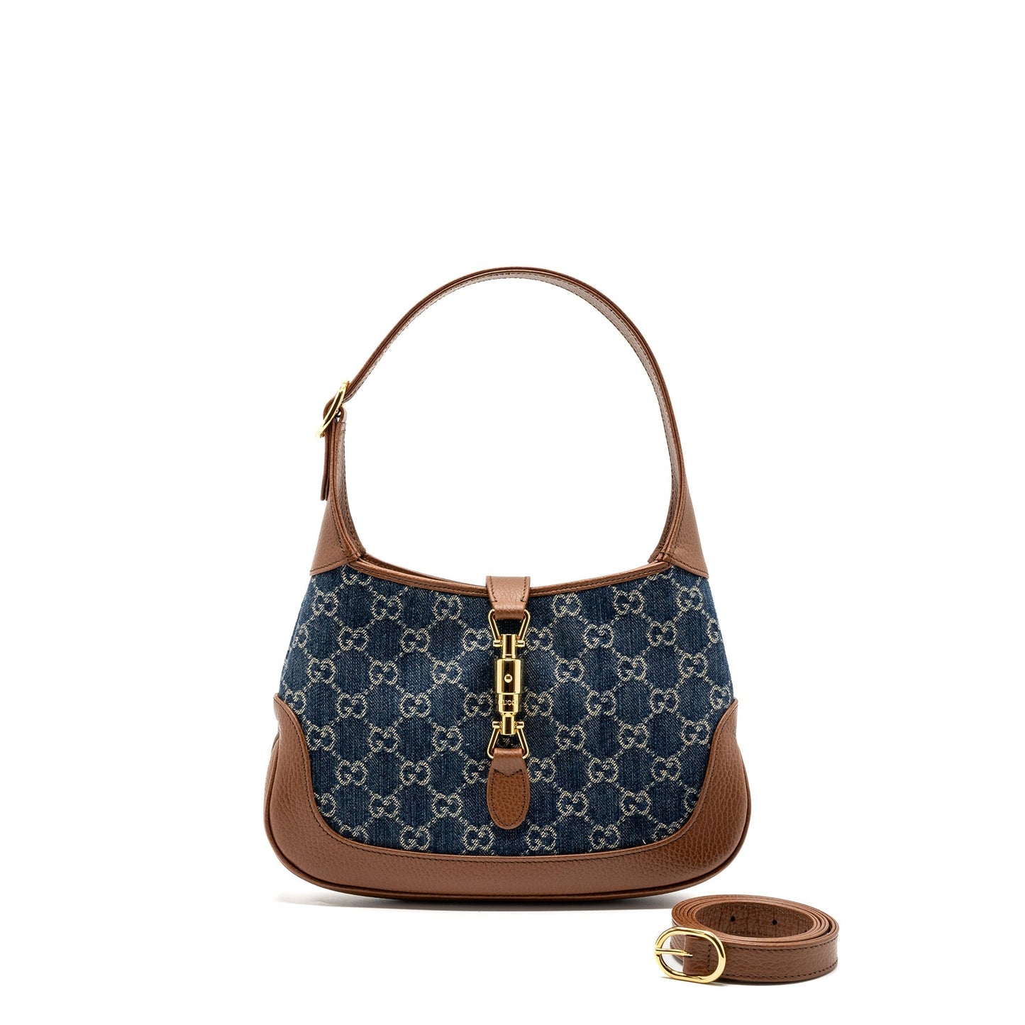 Gucci Jackie 1961 small shoulder bag denim / calfskin blue/ brown