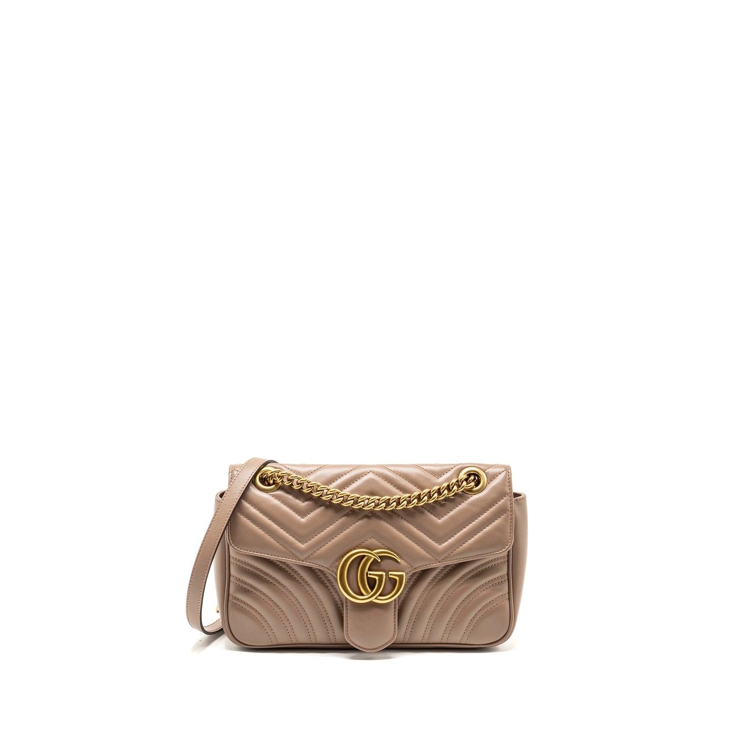 GUCCI Small GG Marmont Shoulder Bag Calfskin Beige